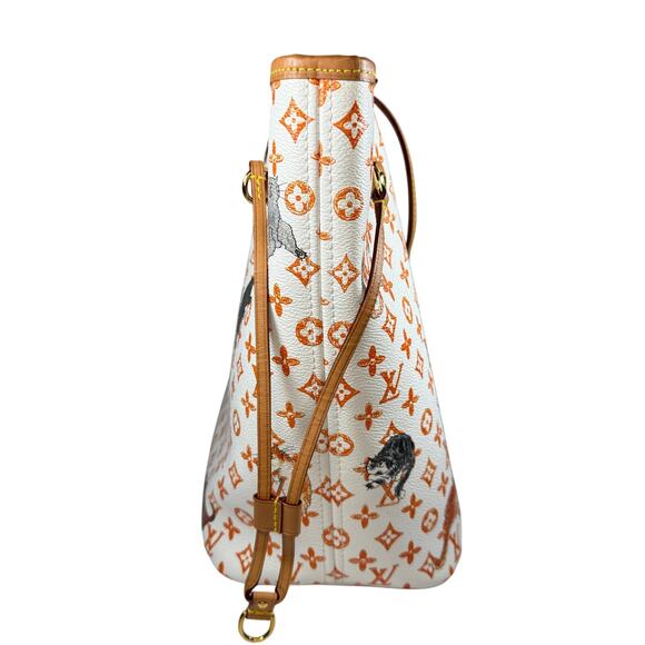 Louis Vuitton Catogram Neverfull Bag Ivory MM Grace Coddington Cat LV RARE tote - Picture 6 of 16